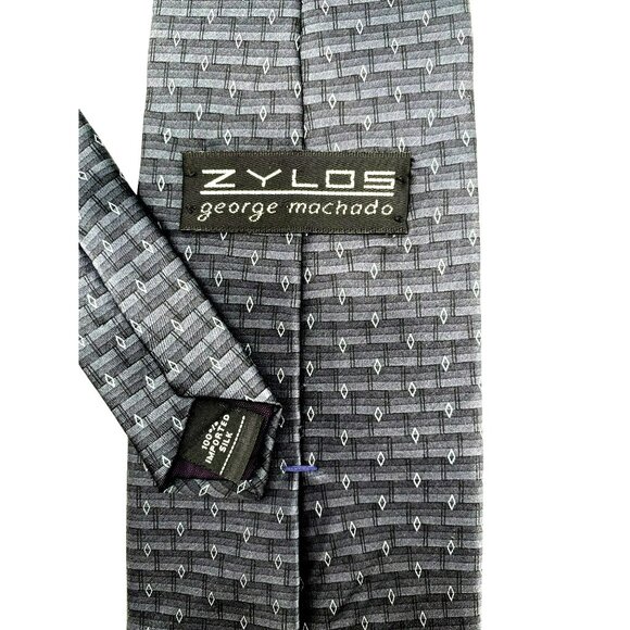 Zylos George Machado Black Gray Geometric Silk Tie Neck Luxury Vintage Mens - Picture 3 of 6